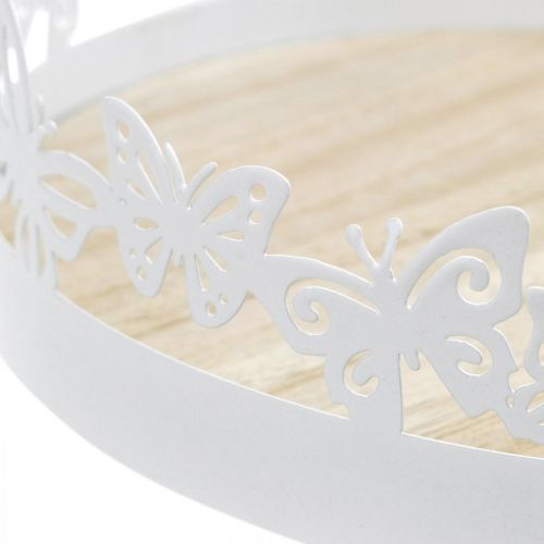 Floristik24 Plateau ressort, décoration papillon, décoration de table, décoration métal pour plantation blanc Ø20cm H6,5cm