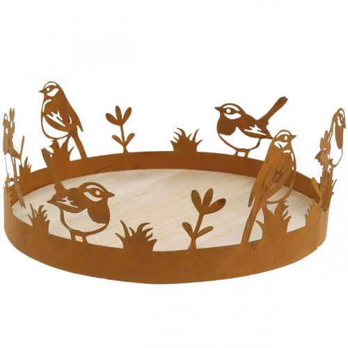 Article Plateau décoratif, décors de table avec oiseaux, patine décor printanier Ø20cm H8.5cm