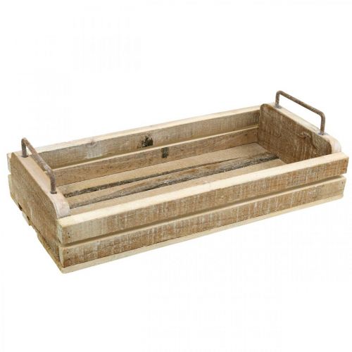 Floristik24 Plateau en bois avec poignées en métal, jardinière blanchie à la chaux L40cm