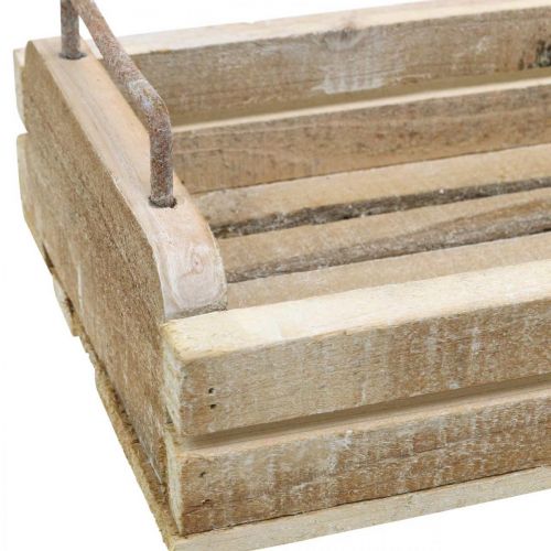 Article Plateau en bois avec poignées en métal, jardinière blanchie à la chaux L40cm