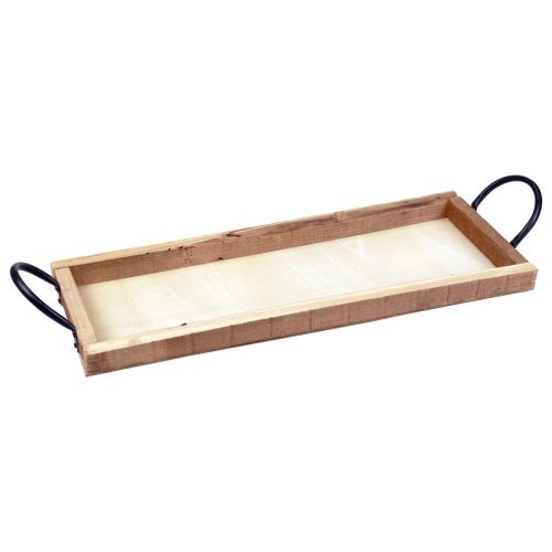 Article Plateau en bois avec poignées, plateau décoratif, oblong, naturel, 50×19×3cm