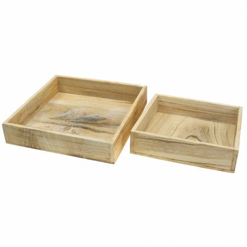 Plateau carré en bois, blanc délavé 30 × 30cm / 25 × 25cm, lot de 2
