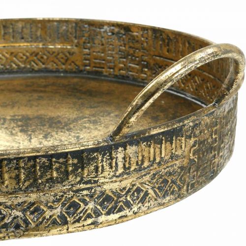 Floristik24 Bol décoratif avec anses, bac à plantes à motifs, récipient en métal doré, aspect antique L45,5/42cm Ø39,5/34cm lot de 2