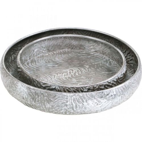Article Bol décoratif argenté rond en métal aspect antique Ø50/38cm lot de 2