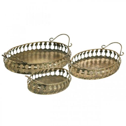 Floristik24 Bol en métal avec anses, ensemble de plateaux décoratifs doré aspect antique L39 / 33,5 / 28,5cm lot de 3