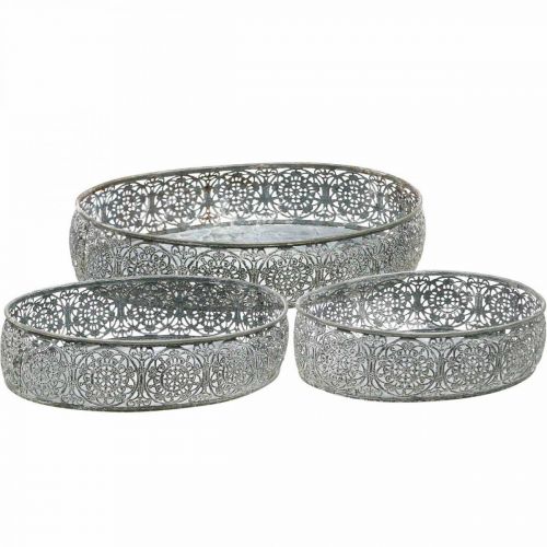 Floristik24 Bol décoratif en métal motif ovale gris 25,5/29/34,5cm lot de 3