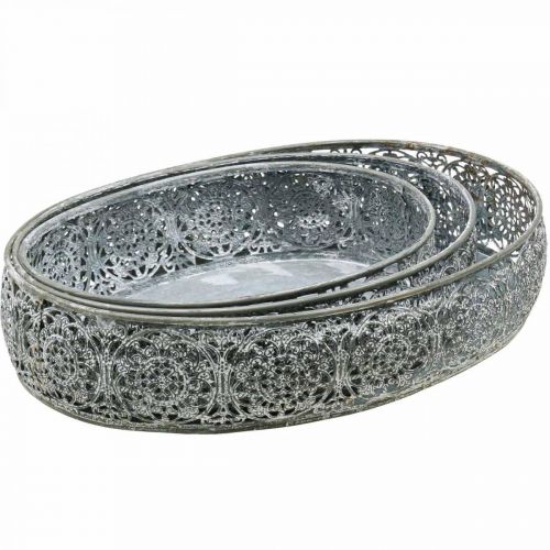 Article Bol décoratif en métal motif ovale gris 25,5/29/34,5cm lot de 3