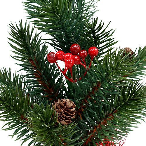 Sapin 32cm avec cônes et sac rouge