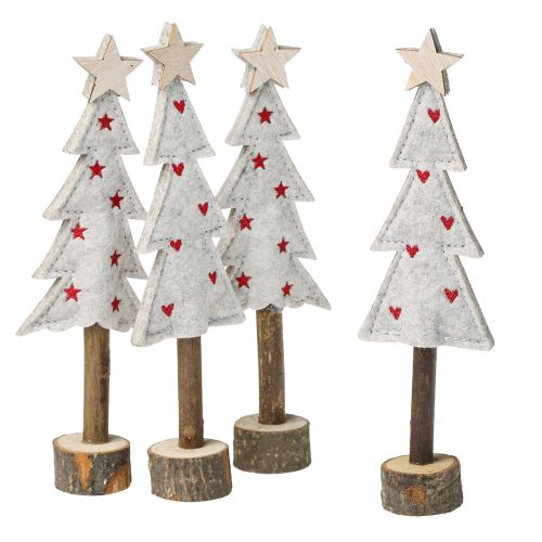 Article Décoration de sapin de Noël feutre étoile coeur beige rouge H21cm 4 pièces