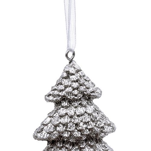 Floristik24 Sapin de Noël argent 6,5cm à accrocher 6pcs