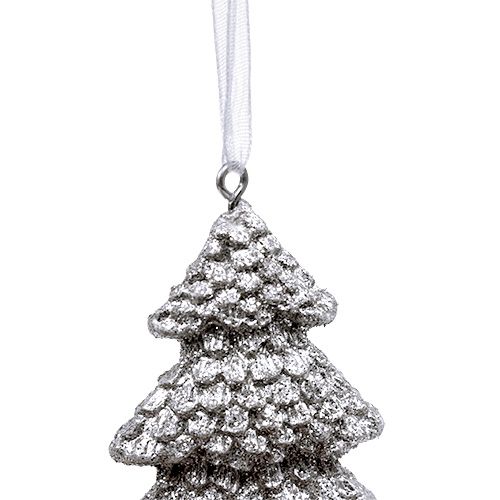 Article Sapin de Noël argent 6,5cm à accrocher 6pcs