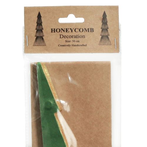 Article Sapin de Noël papier nid d'abeille Noël vert or H30cm 2 pièces