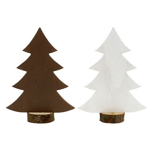 Floristik24 Sapin de Noël blanc, bois brun 21cm 4pcs