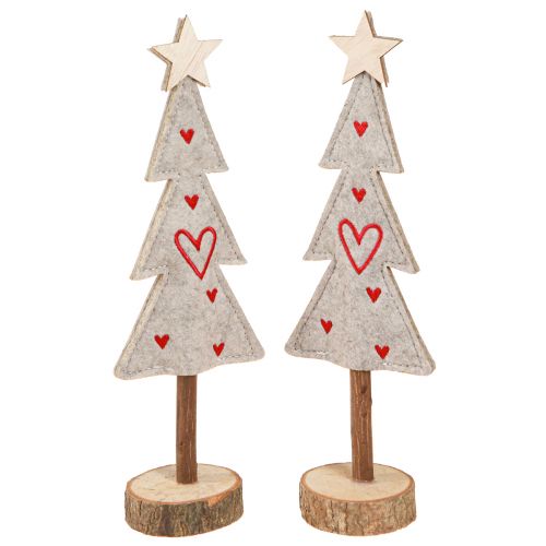 Sapin de Noël en feutre décoration avec coeurs gris rouge 28cm 4 pcs