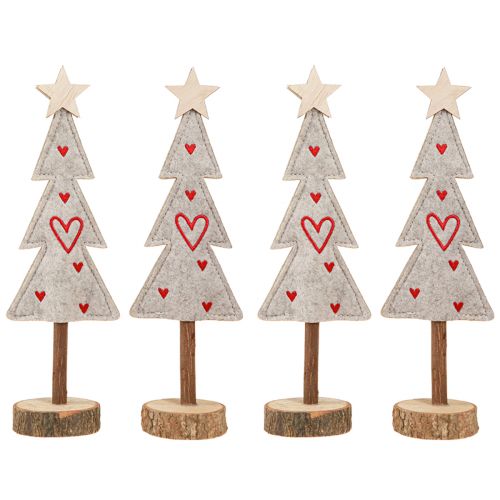 Article Sapin de Noël en feutre décoration avec coeurs gris rouge 28cm 4 pcs
