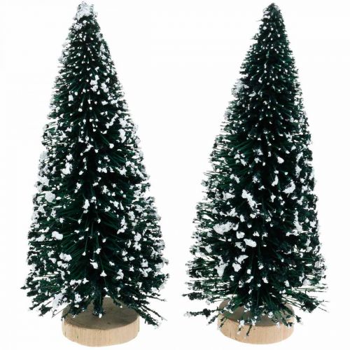 Article Sapin décoratif avec neige, décoration de Noël, Avent H13cm Ø5,5cm 2 pcs