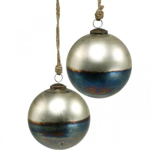 Floristik24 Boules de Noël boule en verre bicolore Ø12cm bleu, métallisé 2pcs