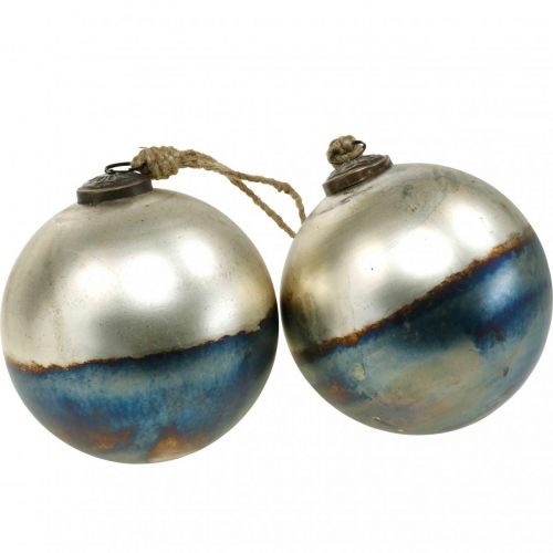 Floristik24 Boules de Noël boule en verre bicolore Ø12cm bleu, métallisé 2pcs