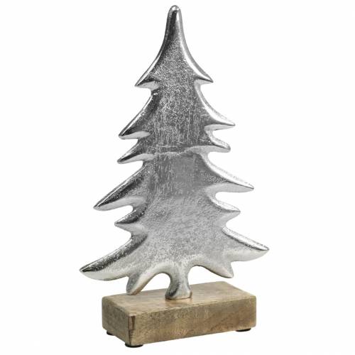 Sapin décoratif sur socle en bois argenté, métal naturel 24cm × 16cm | Floristik24.be