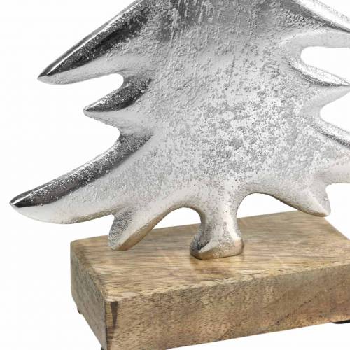 Sapin décoratif sur socle en bois argenté, métal naturel 24cm × 16cm | Floristik24.be