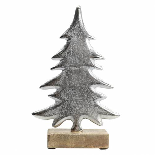 Sapin décoratif sur socle en bois argenté, métal naturel 24cm × 16cm | Floristik24.be