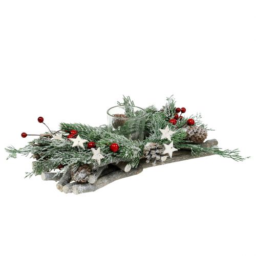 Floristik24 Arrangement de sapin pour des bougies glacées 27cm x 13cm