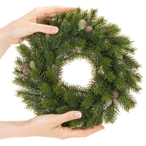 Couronne de branches de sapin artificielles avec pommes de pin, pour porte ou table, 30 cm | Floristik24.be