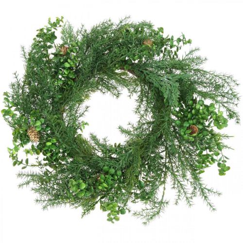 Floristik24 Couronne décorative avec branches de conifères, cônes et buis vert 60cm