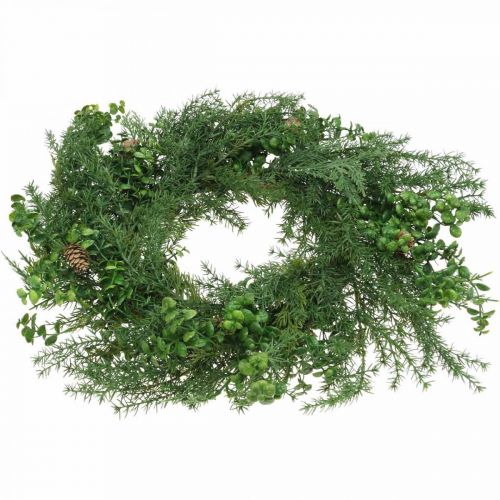Floristik24 Couronne décorative avec branches de conifères, cônes et buis vert 60cm
