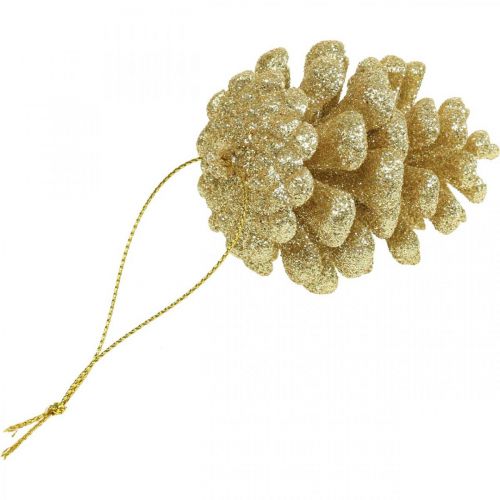 Floristik24 Décorations pour sapin de Noël Cônes décoratifs pailletés dorés H7cm 6 pcs