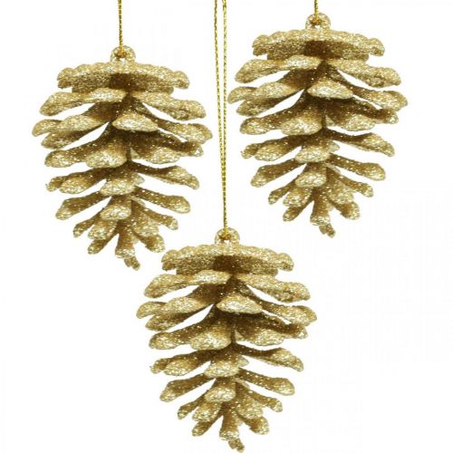 Floristik24 Décorations pour sapin de Noël Cônes décoratifs pailletés dorés H7cm 6 pcs