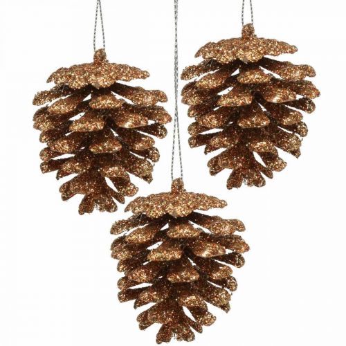 Article Décorations de sapin de Noël déco cônes paillettes cuivre H7cm 6pcs