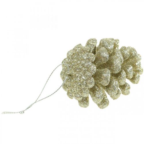 Floristik24 Décorations de sapin de Noël cônes décoratifs paillettes champagne H7cm 6 pcs
