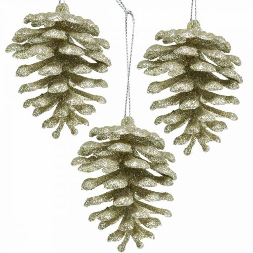 Floristik24 Décorations de sapin de Noël déco cônes paillettes champagne H7cm 6pcs