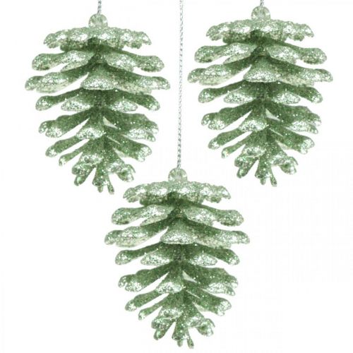 Article Décorations de sapin de Noël cônes déco paillettes menthe H7cm 6pcs