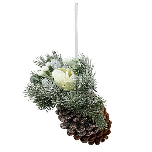 Pommes de pin avec décoration à suspendre blanc 25cm - 30cm