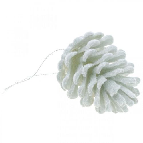 Article Pommes de pin cônes décoratifs à suspendre blanc 7cm 6 pièces