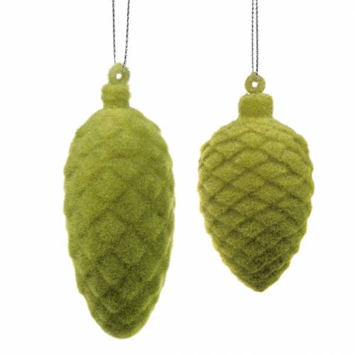 Floristik24 Cônes décoratifs floqués vert mousse 9,5cm/8cm 12 pcs