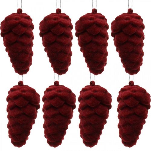 Article Cônes déco floqués, décoration automne, pommes de pin rouge, Avent H8,5cm Ø4,5cm 8 pièces
