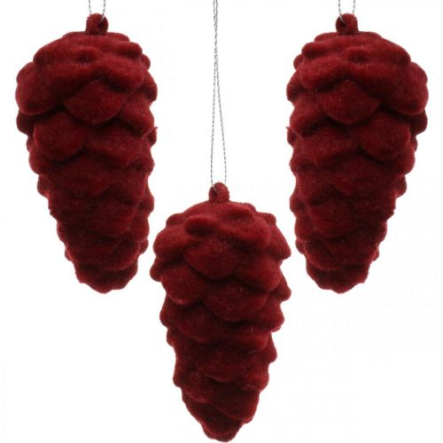 Floristik24 Cônes déco floqués, décoration automne, pommes de pin rouge, Avent H8,5cm Ø4,5cm 8 pièces