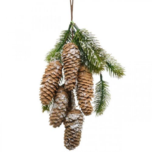 Floristik24 Vert sapin avec cônes, décoration hivernale, branche de sapin à suspendre, décoration cône enneigé L33cm