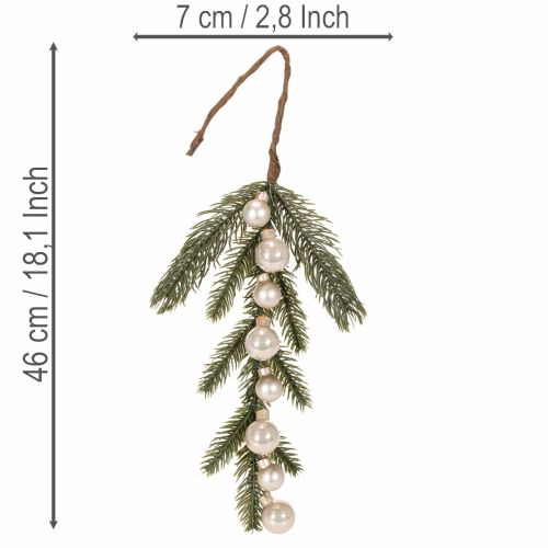 Branche de sapin artificielle avec mini boules de Noël blanches, 46 cm, 2 pièces | Floristik24.be