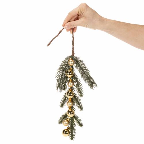 Branche de sapin artificielle avec mini boules de Noël dorées, 46 cm, 2 pièces | Floristik24.be