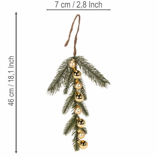 Branche de sapin artificielle avec mini boules de Noël dorées, 46 cm, 2 pièces | Floristik24.be