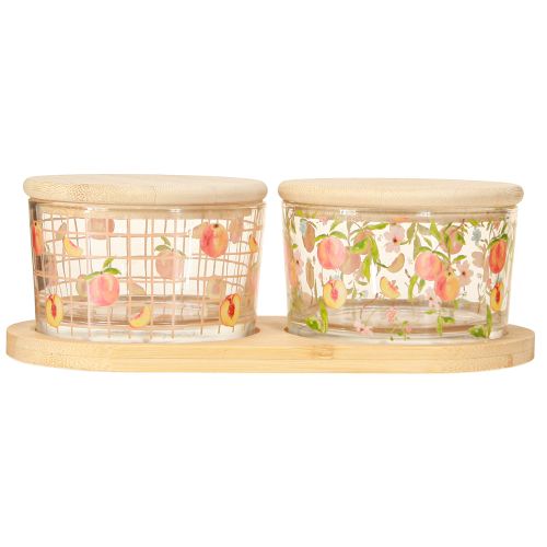 Article Service à tapas motif pêche verres avec couvercle bois 20×10×6,5cm