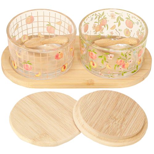 Article Service à tapas motif pêche verres avec couvercle bois 20×10×6,5cm