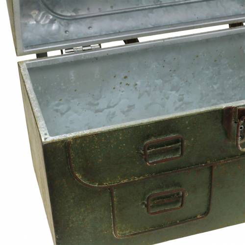 Floristik24 Sac jardinière avec couvercle et lanières cuir gris métal, marron / rouille H25cm