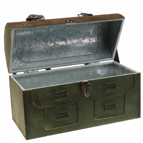 Floristik24 Sac jardinière avec couvercle et lanières cuir gris métal, marron / rouille H25cm