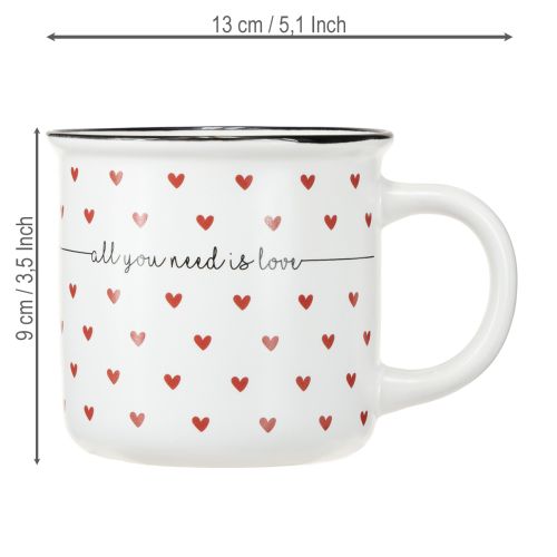 Article Tasse avec coeurs tasse en céramique blanc rouge Ø9cm H9cm