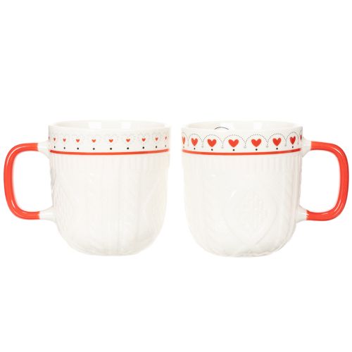 Mug à café avec anse rouge, motif tricoté et décoration en forme de cœur, en céramique, 9 cm, lot de 2 | Floristik24.be